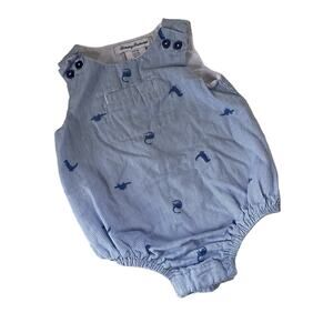 TOMMY BAHAMA Dinosaur Baby Boys Romper Size 6-9M Blue Striped Sleeveless